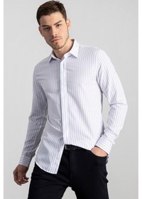 Resim Tudors Slim Fit Dar Kesim Çizgili Oxford Spor Gömlek-20627 Beyaz 