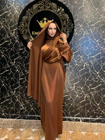 Resim Golden Mocha Saten Zarif Günlük Abaya - Minimalist Tasarım | WS91 KAHVE - M-2XL (INT) / Kahve 
