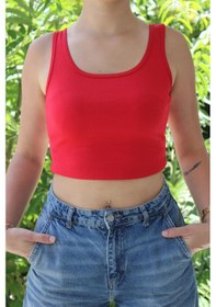 Resim Afri Kadın Kırmızı Basic Ribana Atlet Crop Likralı Spor Üst Kırmızı 
