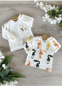 Resim PATSAN 2'li Organik Pamuklu Penye Bebek Üst Hırka Takım Papağan 