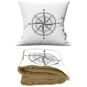 Resim Pusula Desenli İç Dolgusu Battaniyeli Araç İçi Opsiyonel Yastık 