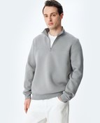 Resim Uzun Kollu Pamuk Karışımlı Şardonlu Basic Yarım Fermuarlı Sweatshirt 