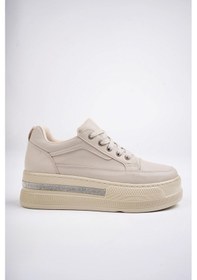 Resim Muggo Tomova Günlük Kalın Taban Bağcıklı Taşlı Kadın Sneaker Spor Ayakkabı 001 