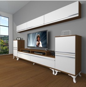 Resim Decoraktiv Ekoflex 9 Mdf Krom Ayaklı Tv Ünitesi Tv Sehpası - Ceviz - Beyaz 