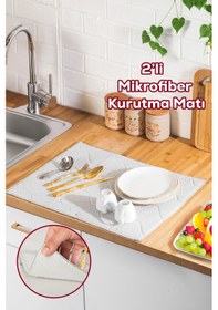 Resim Porsima 3139 2li Mikrofiber Tezgah Üstü Kurutma Matı Süper Emici Bulaşıklık Gri Gri 