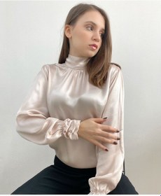 Resim Mois Atelier Pudra Saten Bluz, Tasarım, Hediye, Büyük Beden, Tesettür Pudra 