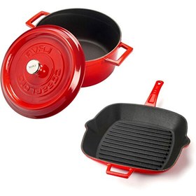Resim Lava Döküm Trendy 4 Parça Kırmızı Tencere Tava Seti LV PY TSC 2426 K2 SET R 