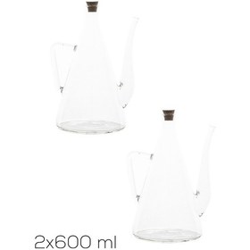 Resim Porsima 17558 Mantar Kapaklı Borosilikat 2li Cam Yağlık Sirkelik 600 ml 