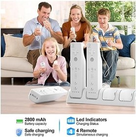 Resim Wii Denetleyici Şarj İstasyonu, Crifeir Wii Uzaktan Kumanda Şarj İstasyonu, Wii Uzaktan Kumanda için 4 Şarj Edilebilir Pil ile 