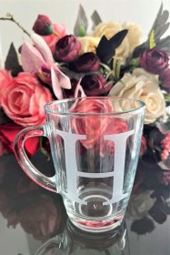 Resim Kişiselleştirilmiş H Harfli Cam Kupa 300 Cc - Tekli Lazer Kesim Dekoratif Hediyelik Bardak Şeffaf 