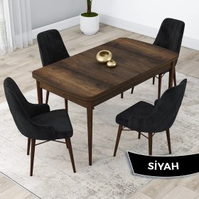 Resim Canisa Concept Lia Serisi, 80 x 132 cm Açılabilir Mutfak Masa Takımı, Beyaz Masa Ceviz Ayak 4 Sandalye 