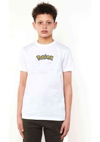 Resim Tshirthane Pokemon Logosu Baskılı Unisex Çocuk Beyaz T-Shirt 