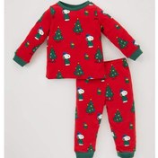 Resim Defacto Erkek Bebek Snoopy Yeni Yıl Baskılı Uzun Kollu Pijama Takımı B1960A523WNRD79 Defacto