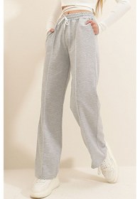 Resim Gri Yüksek Bel Önü Çimalı Bol Paça Çift Cepli Eşofman Altı Bchyl-251228 Çok Renkli 