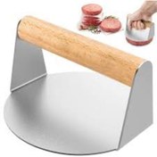 Resim DEVMEER Yuvarlak Smash Burger Presi ,14 CM ,3 MM 304 Paslanmaz Çelik Burger Presi, Ahşap Saplı 