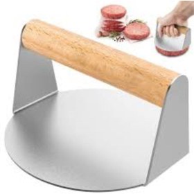 Resim DEVMEER Yuvarlak Smash Burger Presi ,14 CM ,3 MM 304 Paslanmaz Çelik Burger Presi, Ahşap Saplı 