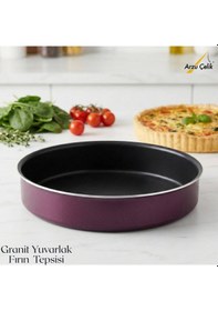 Resim 30 Cm Granit Yuvarlak Fırın Tepsisi - Mürdüm Mürdüm 