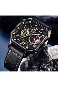 Resim Lige Lüks Deri Kordon Kare Tasarım 3 ATM Su Geçirmez Çok Fonksiyonlu Erkek Kol Saati 