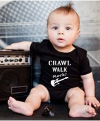 Resim venüsdijital Crawl Walk Rock Tasarım Siyah Bebek Zıbın Body 