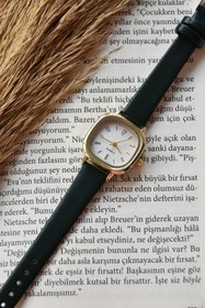 Resim QUARTZ Minimal Vintage Koyu Yeşil Rose Gold Deri Kol Saati 