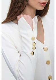 Resim Kadın Gold Düğme Detaylı Yumuşak Dokulu Triko Hırka 3007230 Ekru 