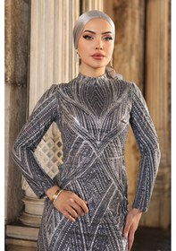 Resim Raika Moda Gala Parıltılı Şık Tesettür Abiye Gri 