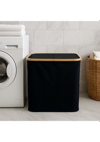Resim Vichy Doğal Bambu Çerçeveli Katlanabilir Kirli Sepeti Kapaklı Ve Kumaş Gövdeli Çamaşır Sepeti Siyah Br-6706 Siyah 