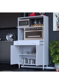 Resim Modilayn Vio Fırın Dolabı 100x163,4x32.5 Cm Çekmeceli Kapaklı Mini/midi Mikrodalga Mutfak Dolabı Beyaz 