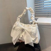 Resim Şık Tatlı Stil Fiyonklu Postacı Çantası, Düz Renkli Çapraz Çanta, Manyetik Kapanış, Polyester Astarlı, Kenar Boyasız - Beyaz/Siyah 