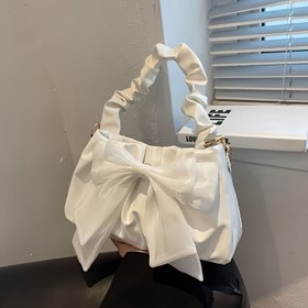 Resim Şık Tatlı Stil Fiyonklu Postacı Çantası, Düz Renkli Çapraz Çanta, Manyetik Kapanış, Polyester Astarlı, Kenar Boyasız - Beyaz/Siyah 