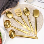 Resim 6 Parça Paslanmaz Çelik Servis Aletleri Seti - Pratik Mutfak Aletleri Delikli Kaşık, Kevgir, Katı Kaşık, Spatula, Delikli Spatula - Ev ve Restoran İçin Dayanıklı Çok Amaçlı Mutfak Eşyaları 