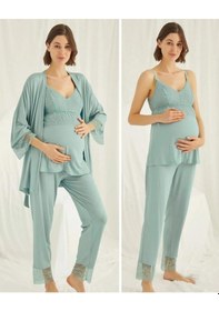 Resim Monamise 18469 Yeşil Hamile Lohusa 3'lü Pijama Sabahlık Tk 001 