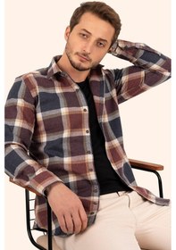 Resim Lacivert Bordo Desenli Oduncu Hediye Kutulu Erkek Gömlek Lacivert - Bordo 