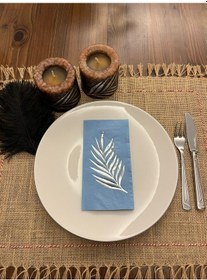 Resim Gümüş Yaldızlı Mavi Yaprak Desenli Peçete 16 Adet 