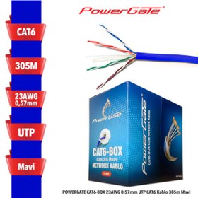 Resim Powergate Cat6-Box-Bl 23Awg 0 57Mm Utp Cat6 Kablo 305M Mavi 