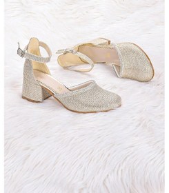 Resim Kiko Kids 771 Çupra Taşlı Kız Çocuk 5 Cm Topuklu Sandalet Ayakkabı Altın 001 