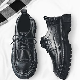 Resim Erkekler İçin İngiliz Retro İş Ayakkabısı - Yükseklik Artırıcı Kaymaz Bağcıklı Düşük Üstlü Formal Ayakkabı, PVC Tabanlı, Tüm Mevsimler İçin Rahatlık, Düğün, Ofis, Günlük Kullanım - Siyah, Şık Görünüm, Sağlam Yapı, Moda Bilincine Sahip Erkekler, Klasik Tarz, Konforlu Taban, Düğün Misafirleri İçin 