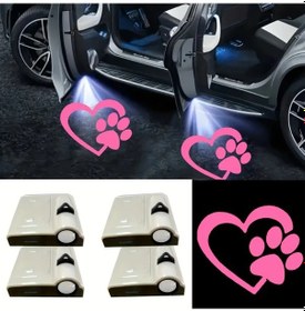 Resim Userfriendly11 Pembe 4 Adet Kalp Ve Köpek Pati Tasarımlı Led Gölge Işığı Seti Araç Aksesuarı 