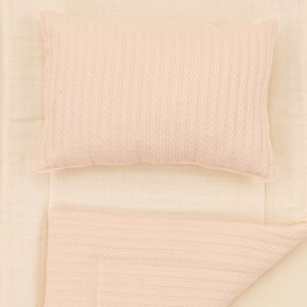 Resim Alt Açma Matı ve Yastık - Çift Taraflı - Somon Örgü - Krem Muslin 