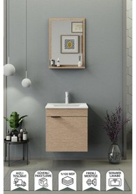 Resim Biani Fix Arya 55 Cm Banyo Dolabı,Seramik Lavabolu, Aynalı,Lavabo Dahil,Mdf,Aybe Bej 