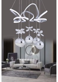 Resim Ey-El Tasarım Modern Sarkıt Led Avize 3 Renk Kademeli Krom Parlak Kaplamalı Gri 