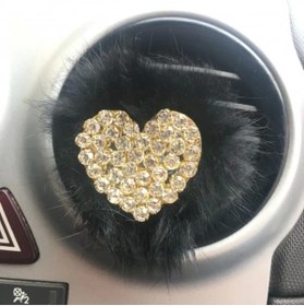 Resim Oto Aksesuarcım Kalpli Kristal Tasli Havalandirma Klips Oto Kokusu Altin Siyah Tuylu 