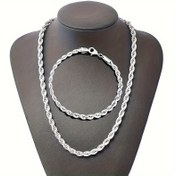 Resim 2 Adet (Kolye + Bileklik) Gümüş Kaplama Twist Zincir. Erkek ve Kadın Kolye Bilezik Aksesuarları 