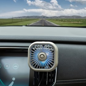 Resim Taşınabilir Araba Klima Çıkışı Araba Fanı USB Güç Gradyan Renkli Atmosfer Işığı Küçük Fan Ön ve Arka Sıra Çıkışı Egzoz Fanı Evrensel, Pil Olmadan RV Havalandırma 