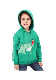 Resim Toontoy Kids Toontoy Erkek Çocuk Kapüşonlu Fermuarlı Baskılı Örme Hırka - 2 İplik Koyu Yeşil 