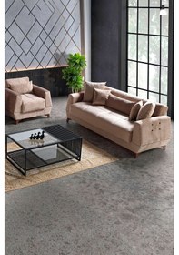 Resim Bella Çekyatlı Koltuk Takımı 3+1 Krem 