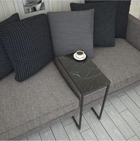 Resim Callen Yan Sehpa Tekerlekli Servis Sehpası Metal,Siyah Mermer 