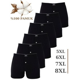 Resim Arma Yıldız 6'lı Paket Erkek Siyah Geniş Kalıp Büyük Beden Boxer Battal Boy İç Giyim %100 Pamuklu Siyah 