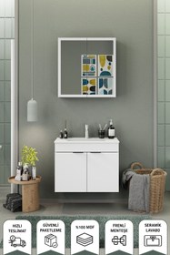 Resim Genel Markalar Fix Loft 85 Cm Banyo Dolabı,Seramik Lavabolu,Aynalı,Lavabo Dahil,Mdf,Mat Beyaz 