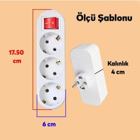 Resim Badem10 3'lü Grup Priz Golyat Anahtarlı Düğmeli Fiş Priz Topraklı Çoklu Çoğaltıcı Kablosuz Üçlü Piriz 